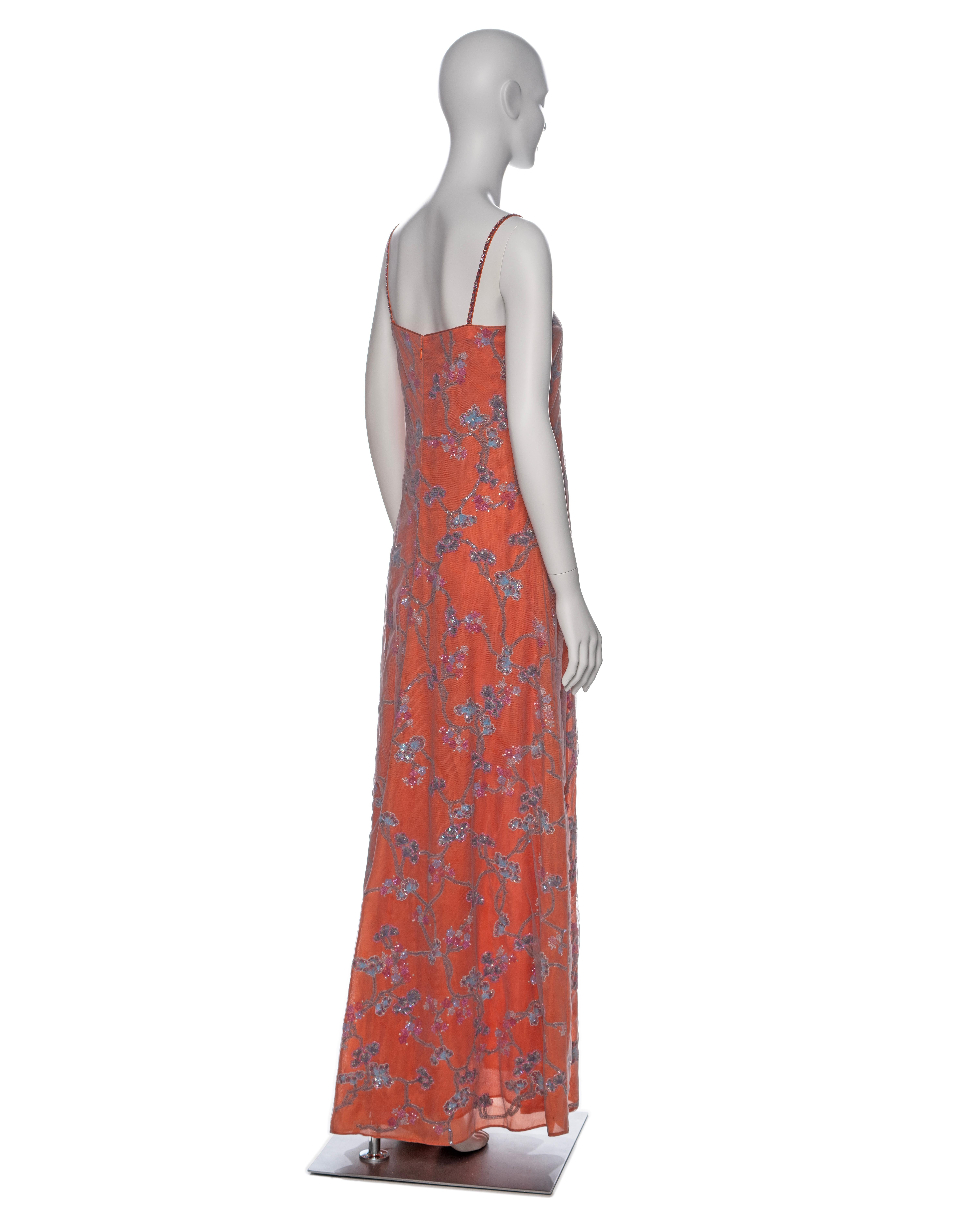 Giorgio Armani Orange Silk Beaded Evening Dress With Organza Overlay, SS 1999 8