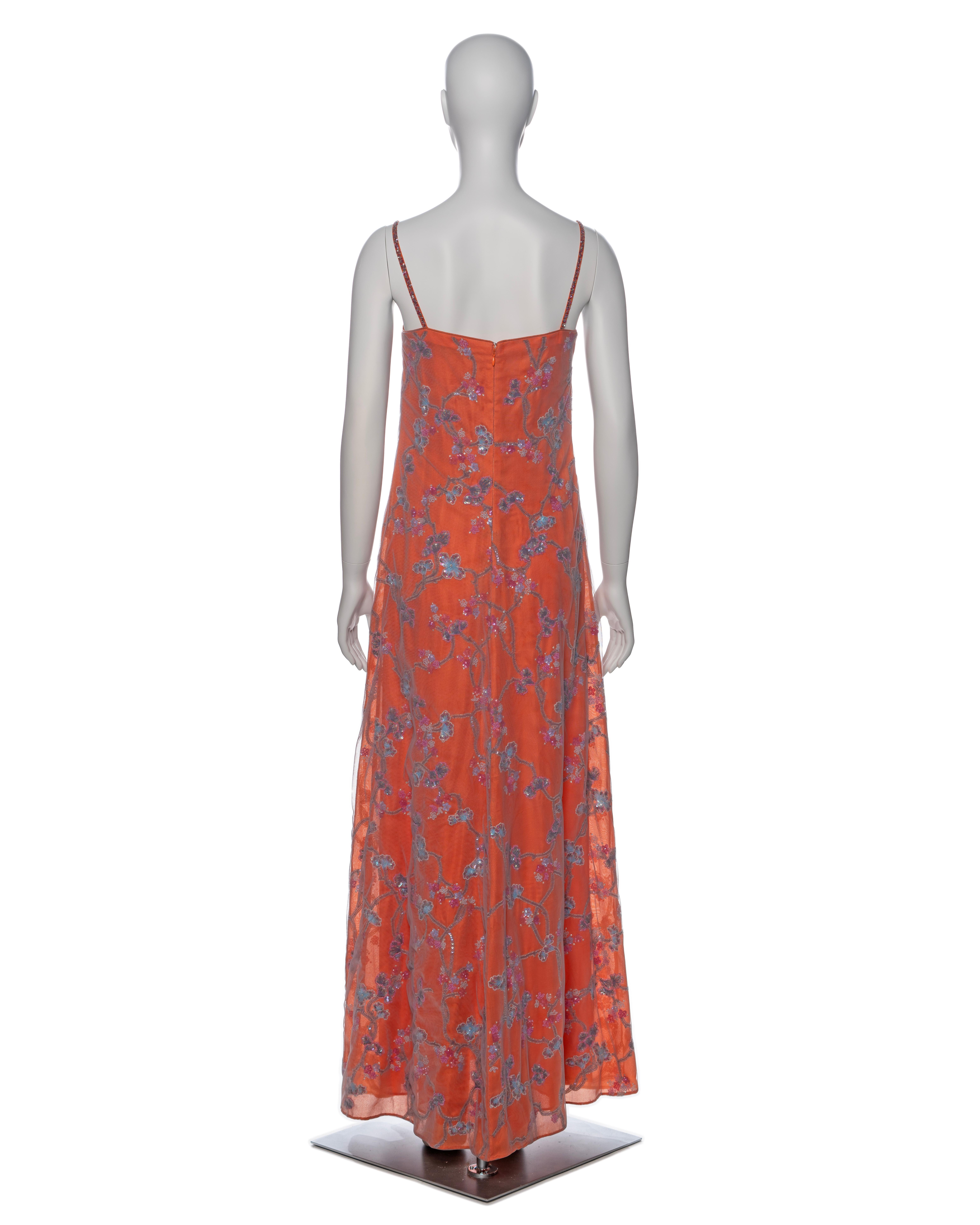 Giorgio Armani Orange Silk Beaded Evening Dress With Organza Overlay, SS 1999 9