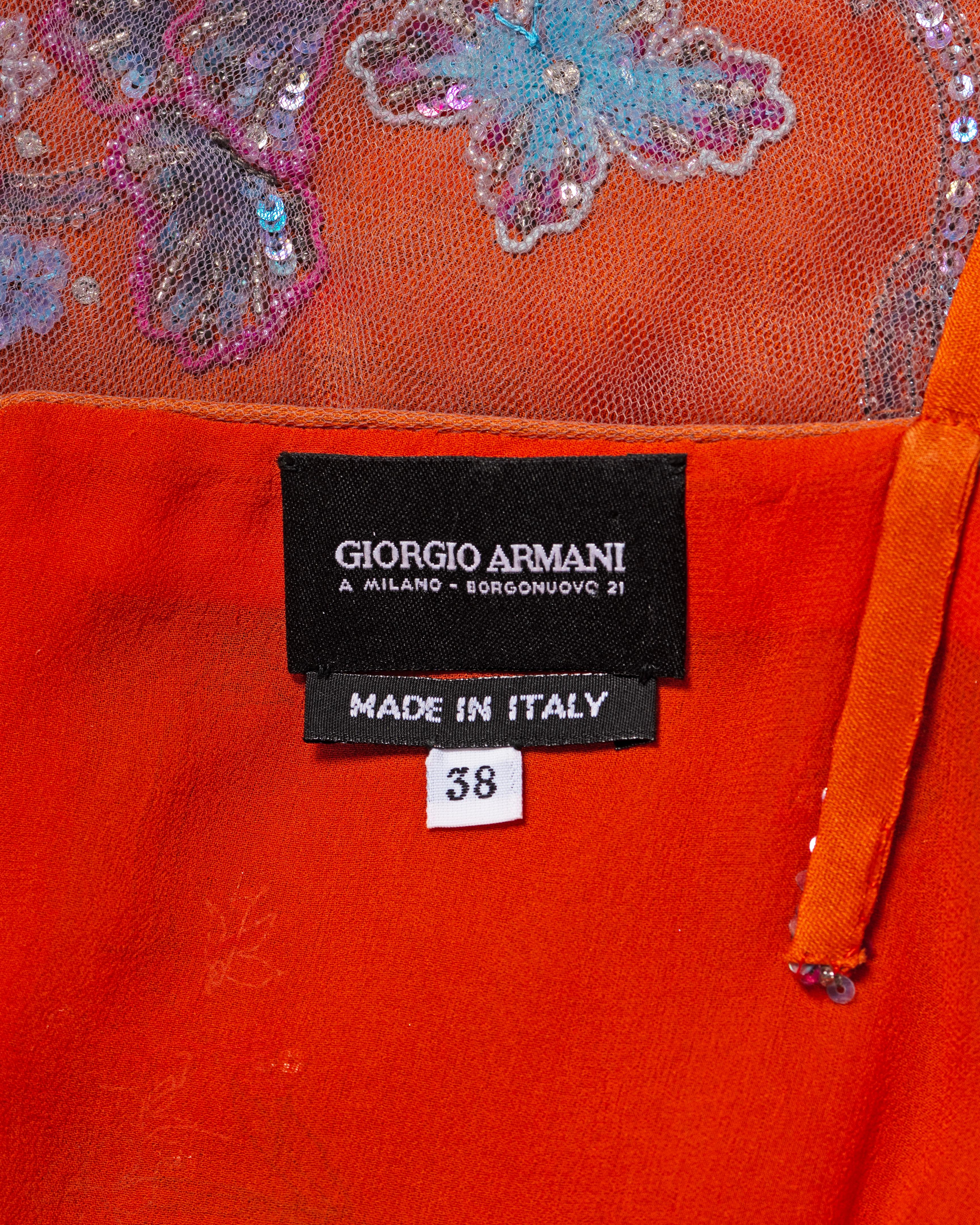 Giorgio Armani Orange Silk Beaded Evening Dress With Organza Overlay, SS 1999 13