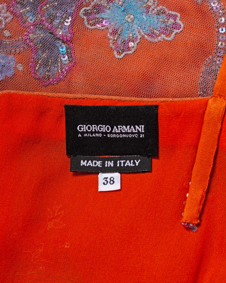 Giorgio Armani Orange Silk Beaded Evening Dress With Organza Overlay, SS  1999 at 1stDibs