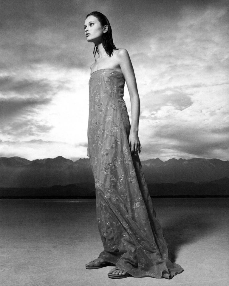 Giorgio Armani Orange Silk Beaded Evening Dress With Organza Overlay, SS  1999 at 1stDibs