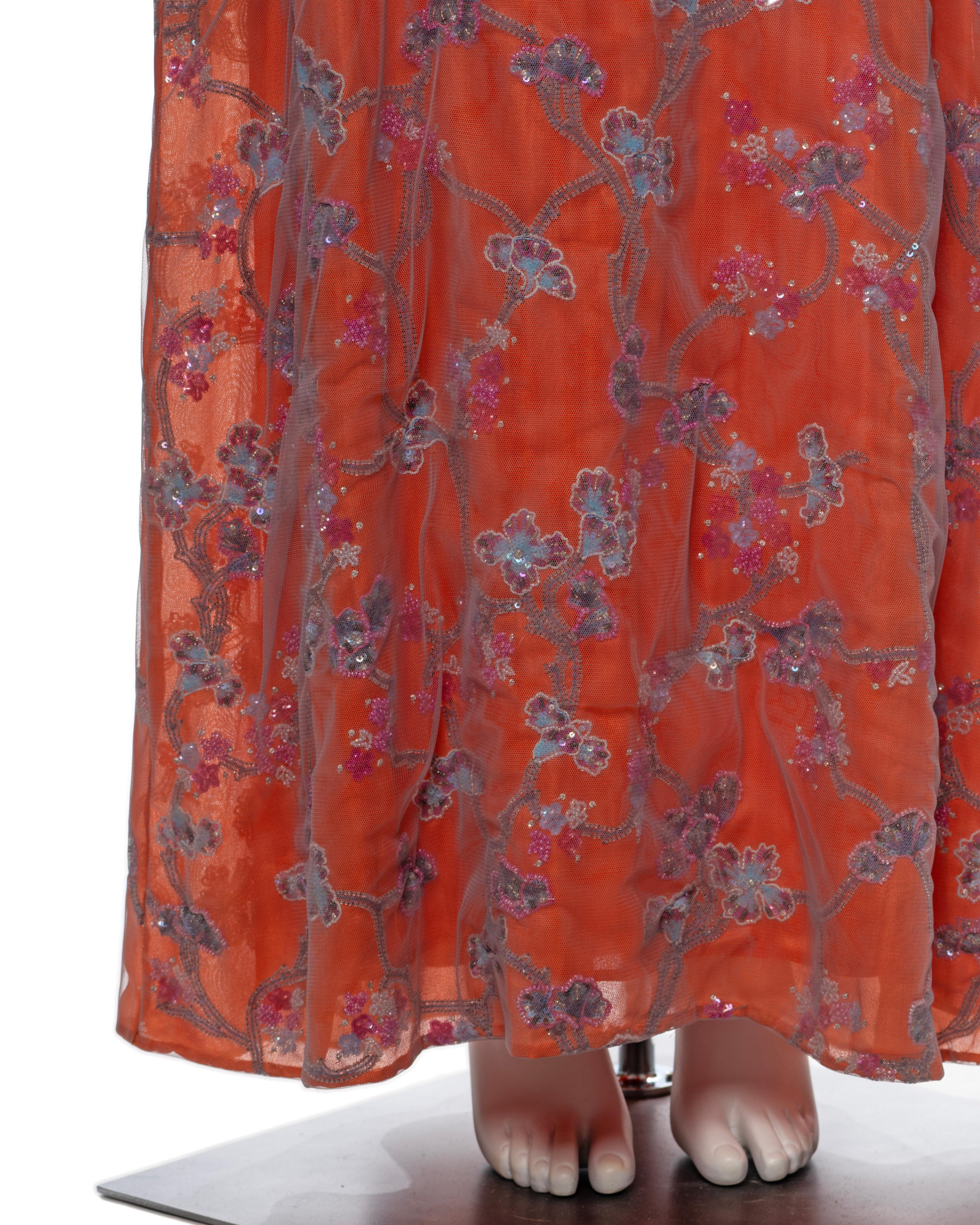 Giorgio Armani Orange Silk Beaded Evening Dress With Organza Overlay, SS 1999 4