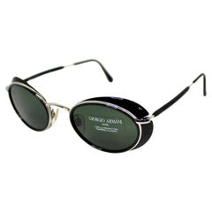 Giorgio Armani Oval Goggle Style Black & Silver-Tone Sunglasses circa 1990s