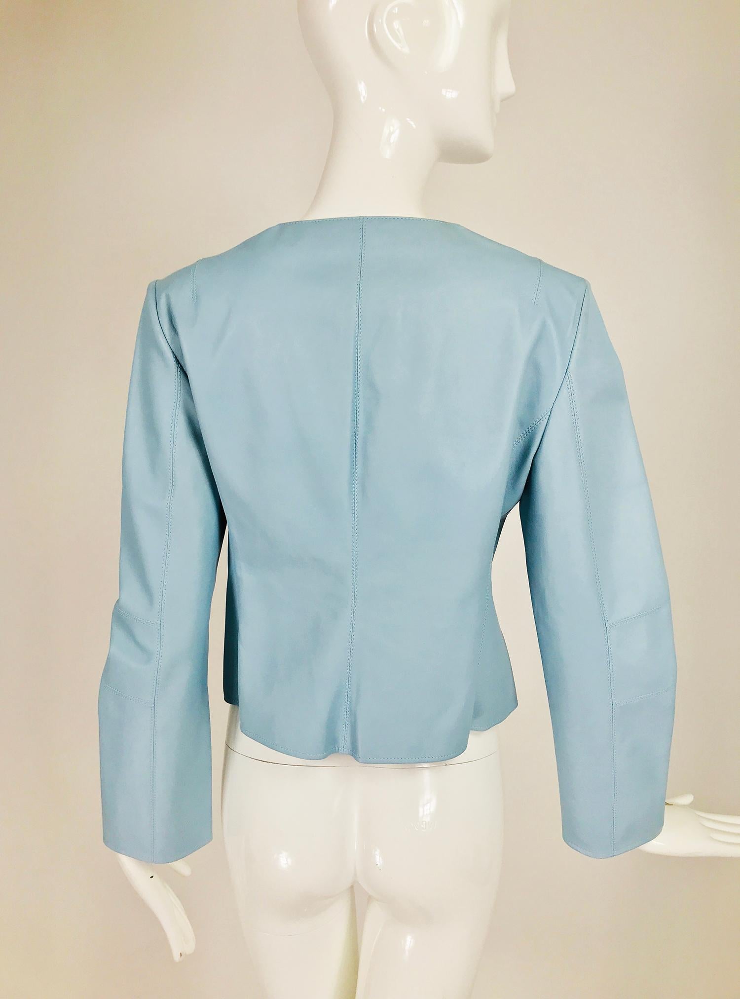 Giorgio Armani Pale Blue Lambskin Jacket  In Excellent Condition In West Palm Beach, FL