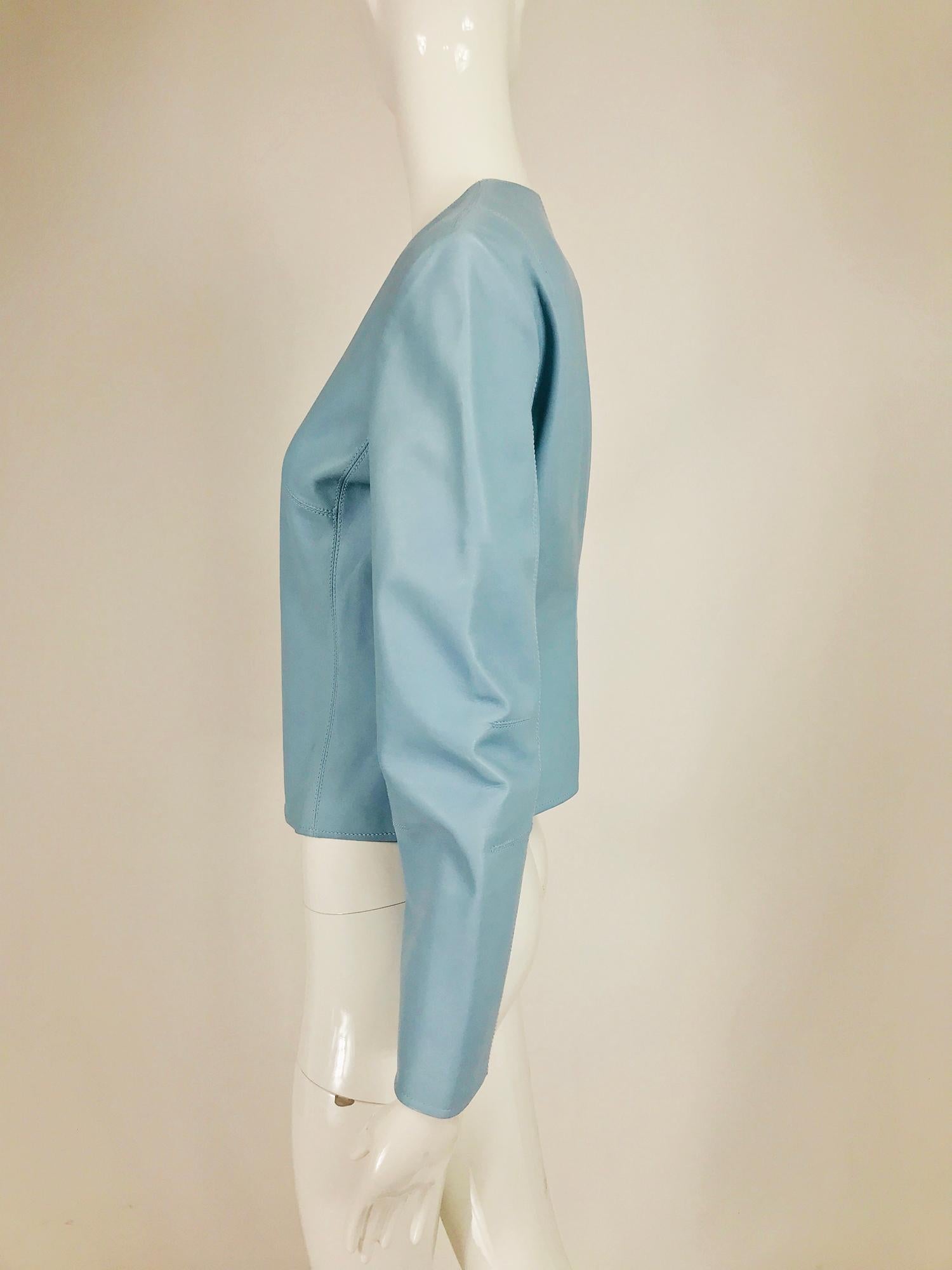 Giorgio Armani Pale Blue Lambskin Jacket  2