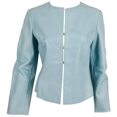 Giorgio Armani - Veste en cuir d'agneau bleu pâle 