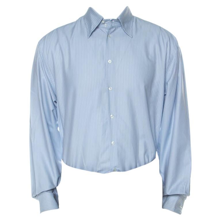 Giorgio Armani Pale Blue Striped Cotton Button Front Shirt XXL
