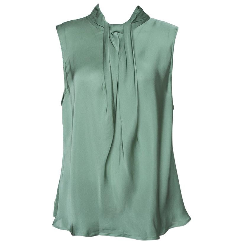 Giorgio Armani Pale Green Silk Draped Sleeveless Blouse XL
