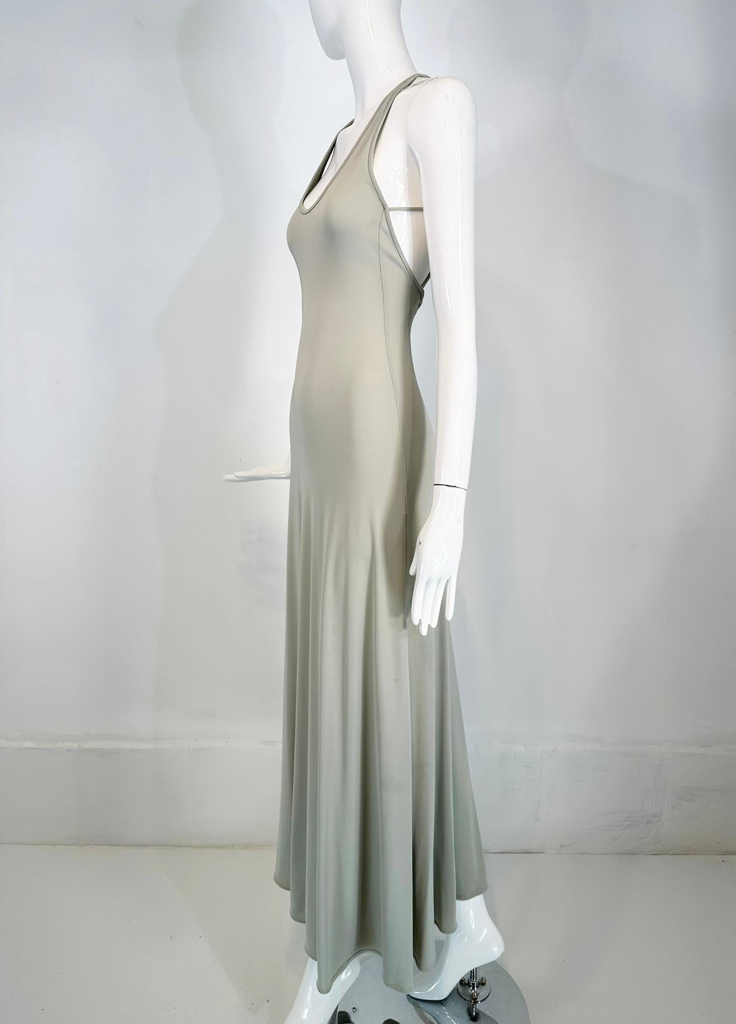 Women's Giorgio Armani Pale Grey Bias Jersey Halter Neck Open Back Maxi Dress 1990s 8