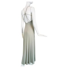 Vintage Giorgio Armani Pale Grey Bias Jersey Halter Neck Open Back Maxi Dress 1990s 8