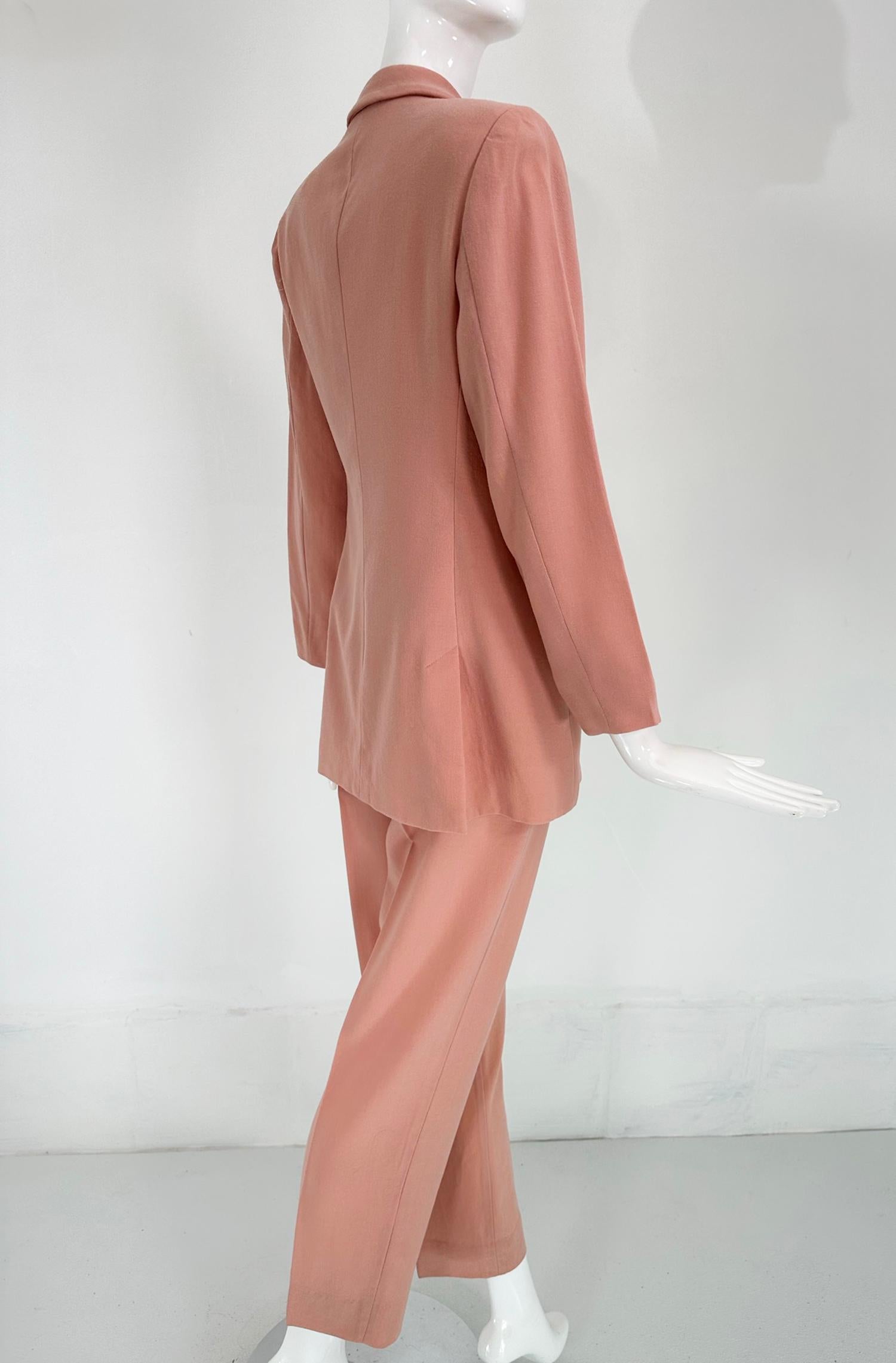 Women's Giorgio Armani Peach Light Wool Double Breasted Pant Set 1990s