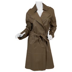 Giorgio Armani Perforated Taupe Leather Trench Coat