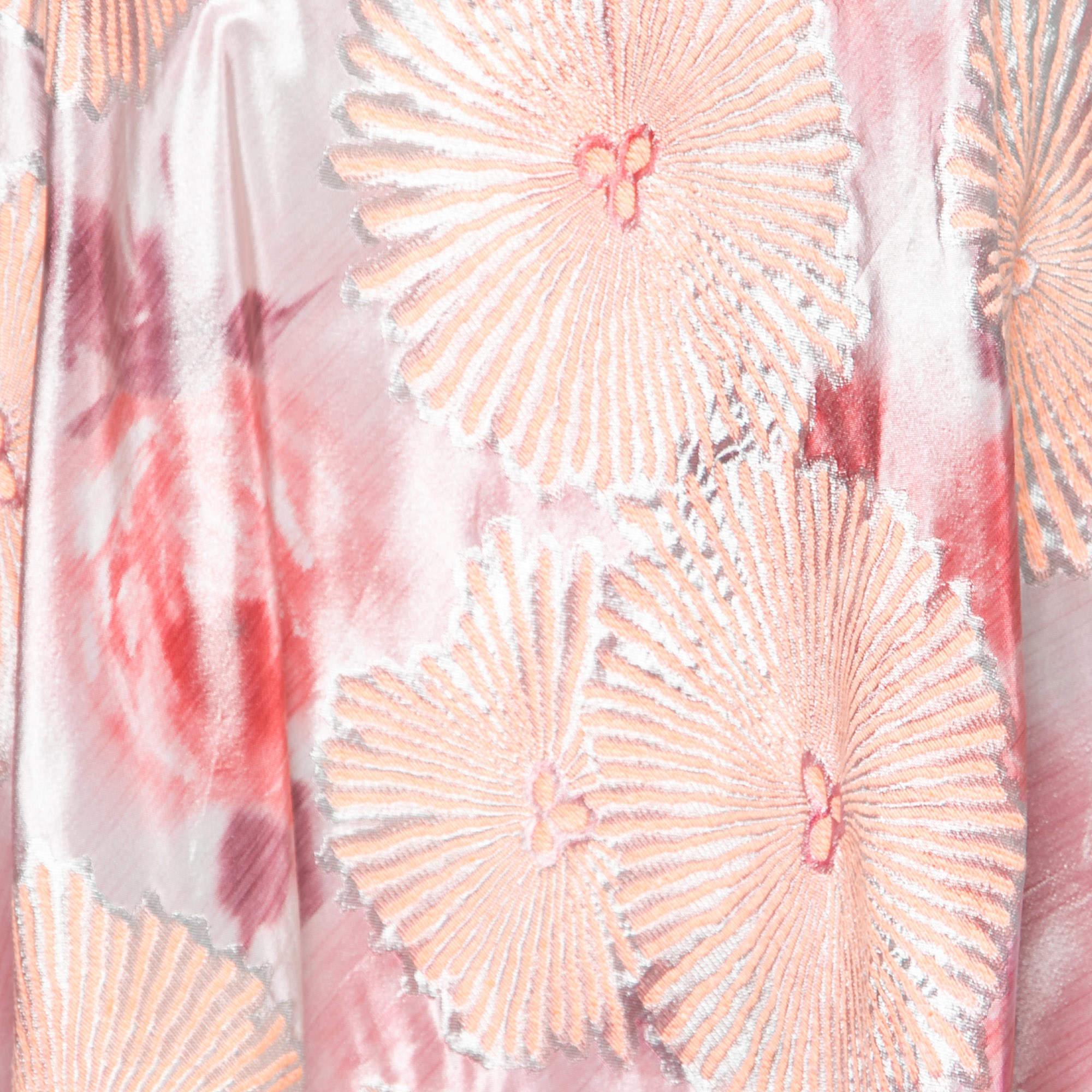 Beige Giorgio Armani Pink Floral Jacquard Pleated Detail Shift Dress S