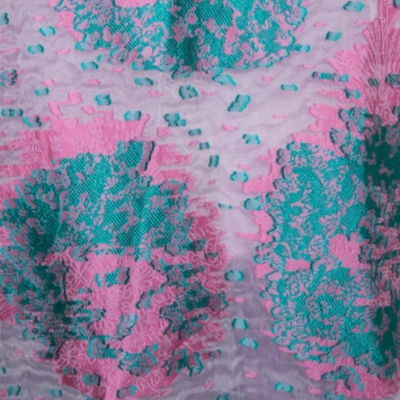 Giorgio Armani Pink Floral Jacquard Silk Blend Oversized Blouse XL Gris en venta