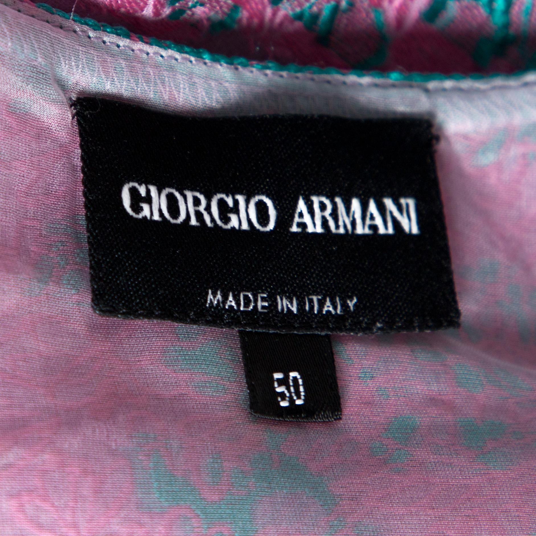 Gray Giorgio Armani Pink Floral Jacquard Silk Blend Oversized Blouse XL For Sale