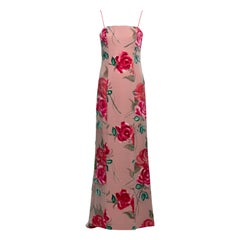 Vintage Giorgio Armani Pink Floral Velvet-Devoré Spaghetti Strap Evening Dress, FW 1996