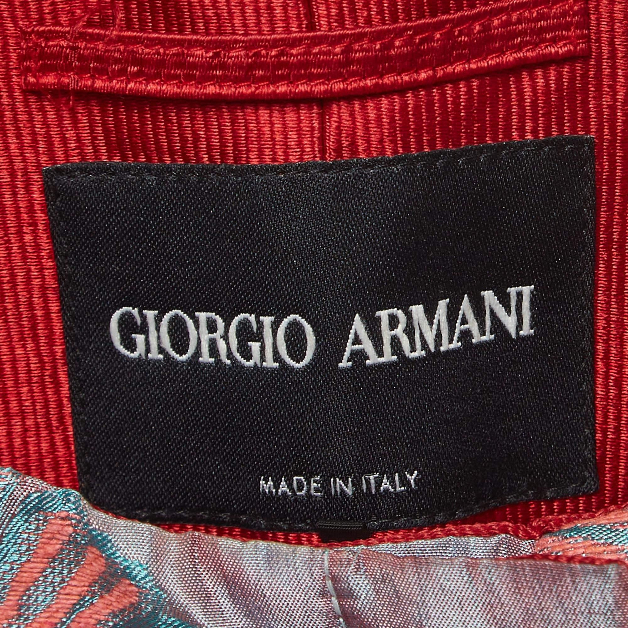 Giorgio Armani Pink Jacquard Zip Front Peplum Top M In Good Condition For Sale In Dubai, Al Qouz 2