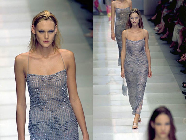 Giorgio Armani purple beaded mesh and embroidered evening dress, ss 2000  For Sale at 1stDibs