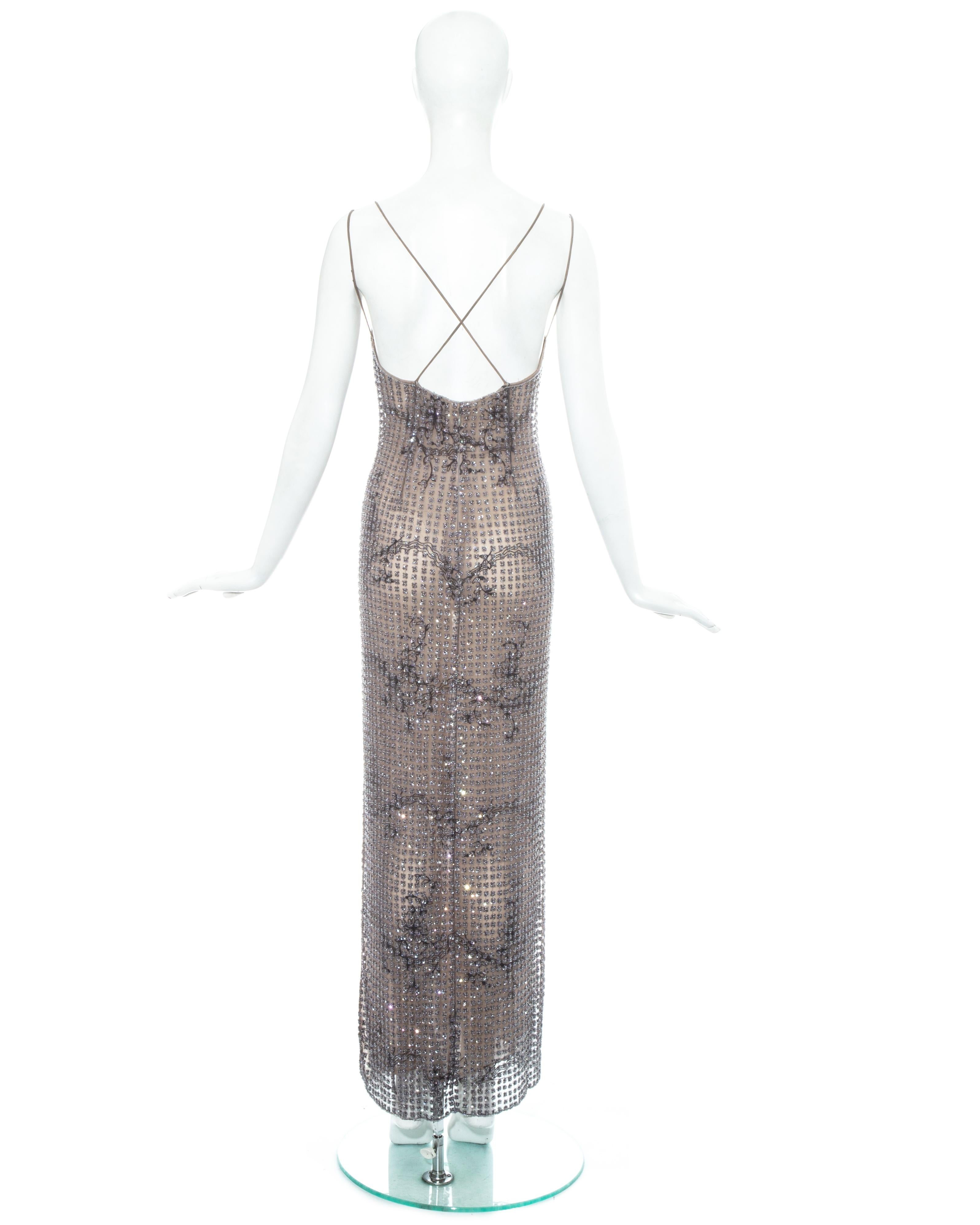 Women's or Men's Giorgio Armani purple beaded mesh and embroidered evening dress, ss 2000
