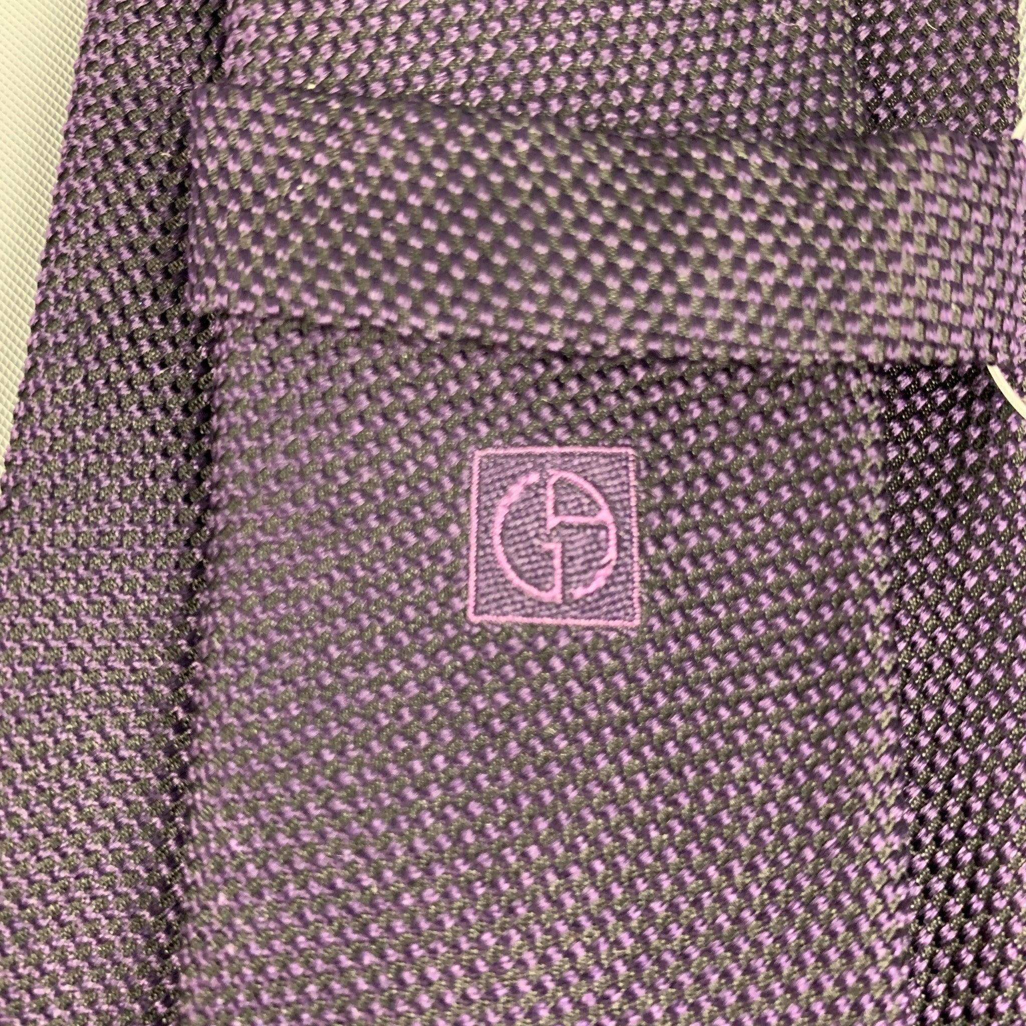 Men's GIORGIO ARMANI Purple Black Textured Silk Tie For Sale