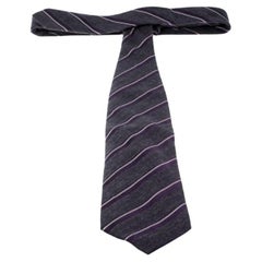 Giorgio Armani Purple Diagonal Striped Silk Wool Traditional Tie