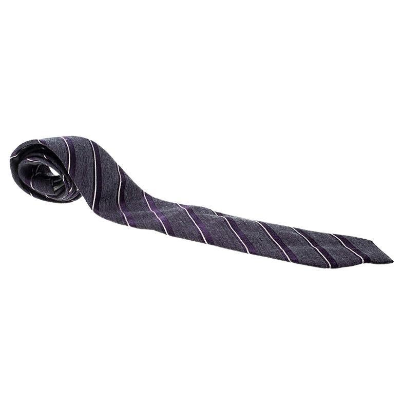 Giorgio Armani Purple Diagonal Striped Silk Wool Traditional Tie For Sale