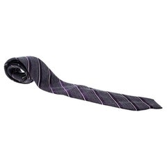 Giorgio Armani Purple Diagonal Striped Silk Wool Traditional Tie