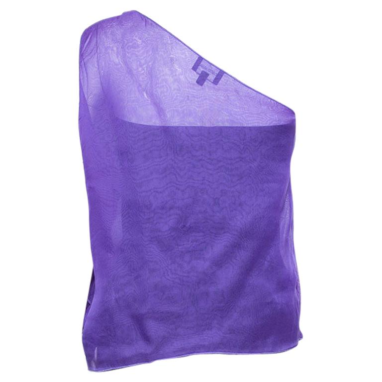 Giorgio Armani Purple Silk Organza Pleated One Shoulder Top L