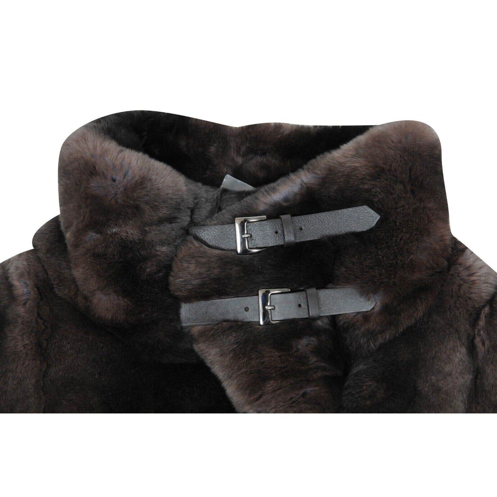 Giorgio Armani Giacca in pelliccia di coniglio taglia 48 US 12 XXL Marrone Nero Cinghie Bondage In condizioni Nuovo in vendita a North Miami, FL