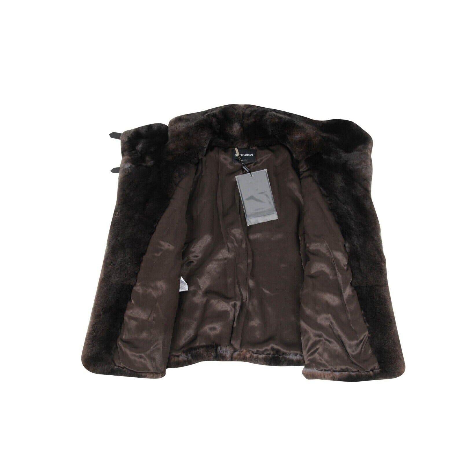 Giorgio Armani Giacca in pelliccia di coniglio taglia 48 US 12 XXL Marrone Nero Cinghie Bondage in vendita 1