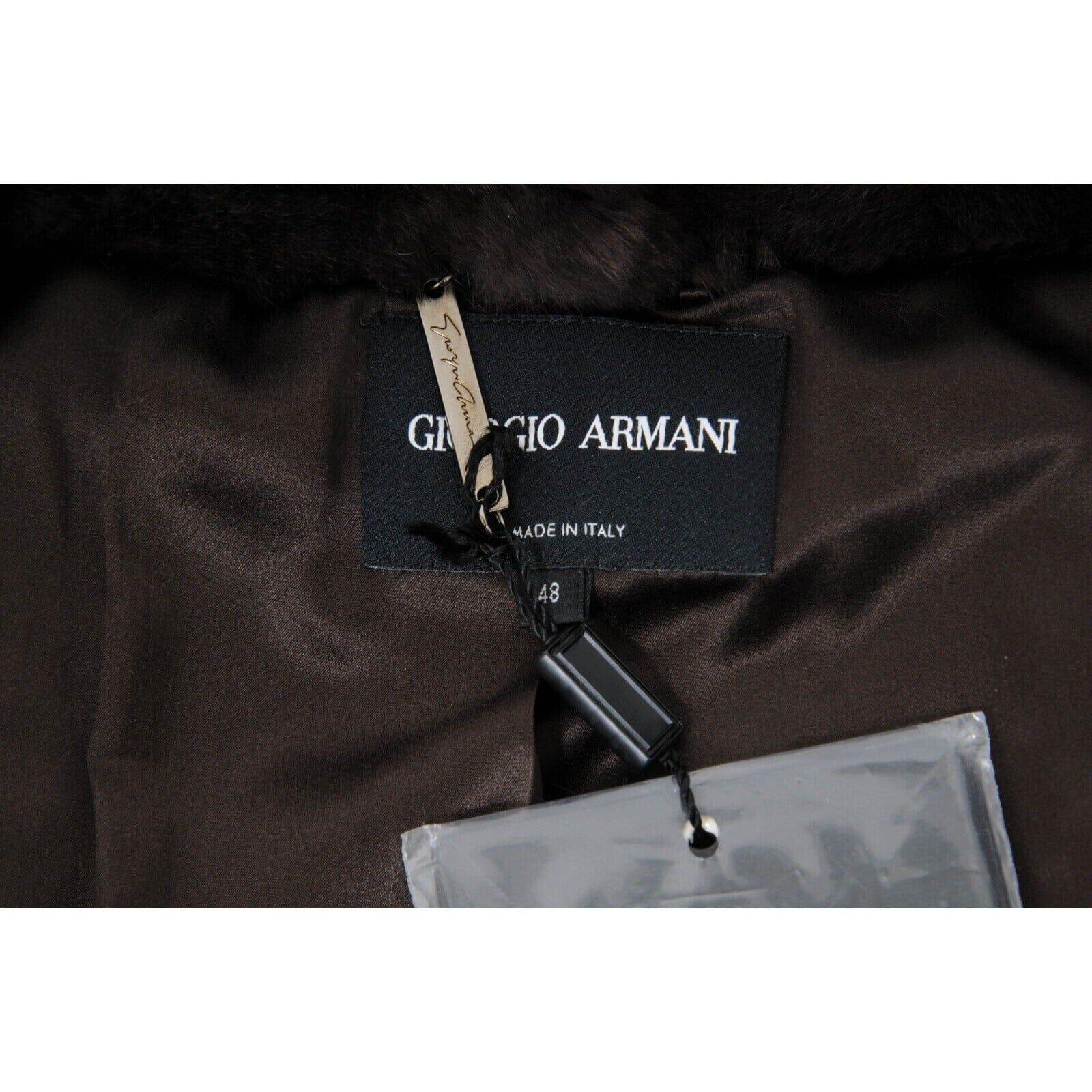 Giorgio Armani Giacca in pelliccia di coniglio taglia 48 US 12 XXL Marrone Nero Cinghie Bondage in vendita 3
