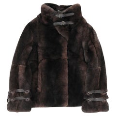 Giorgio Armani Giacca in pelliccia di coniglio taglia 48 US 12 XXL Marrone Nero Cinghie Bondage