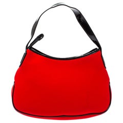 Giorgio Armani Red/Black Neoprene And Patent Leather Hobo Bag