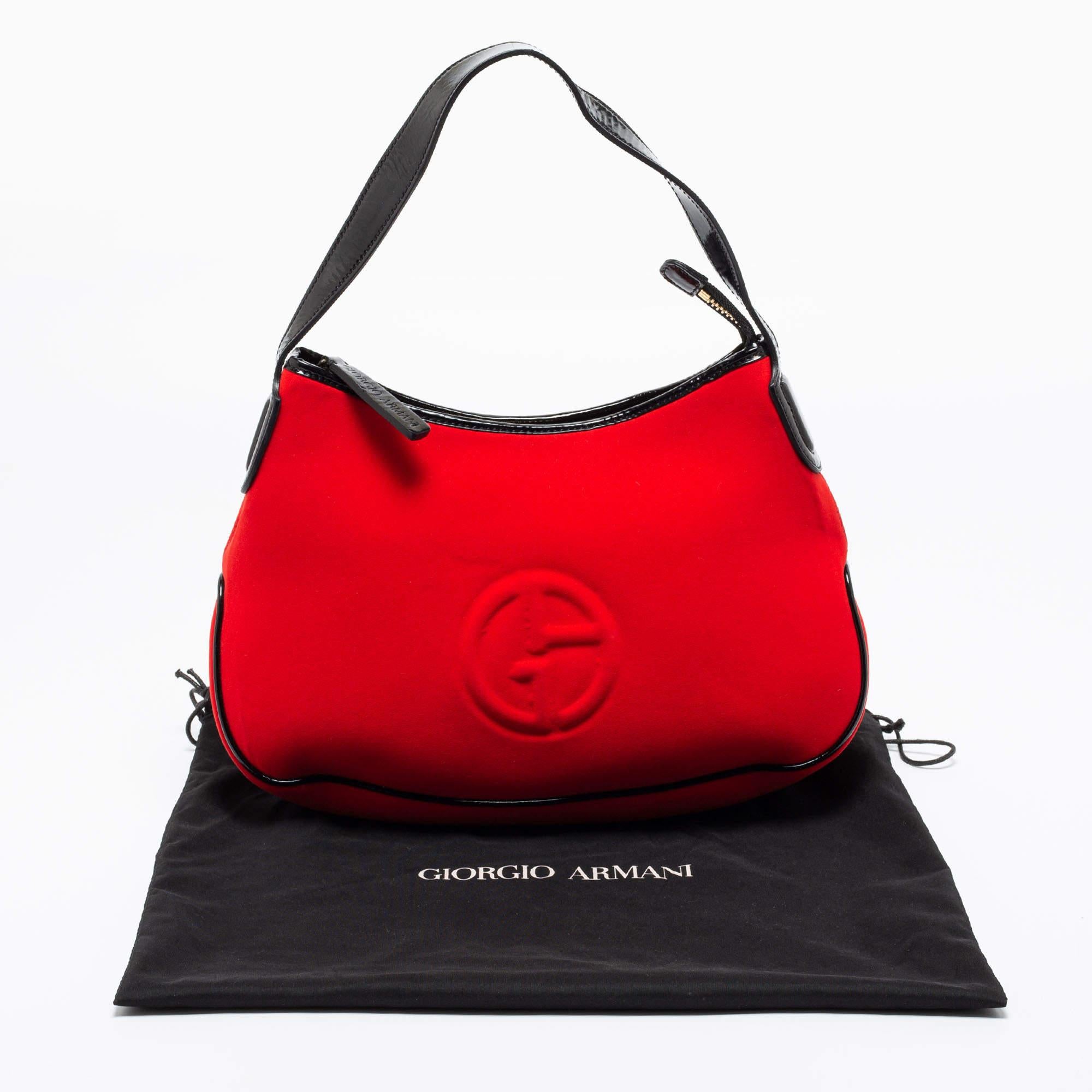 Giorgio Armani Red Neoprene And Patent Leather Hobo Bag 6