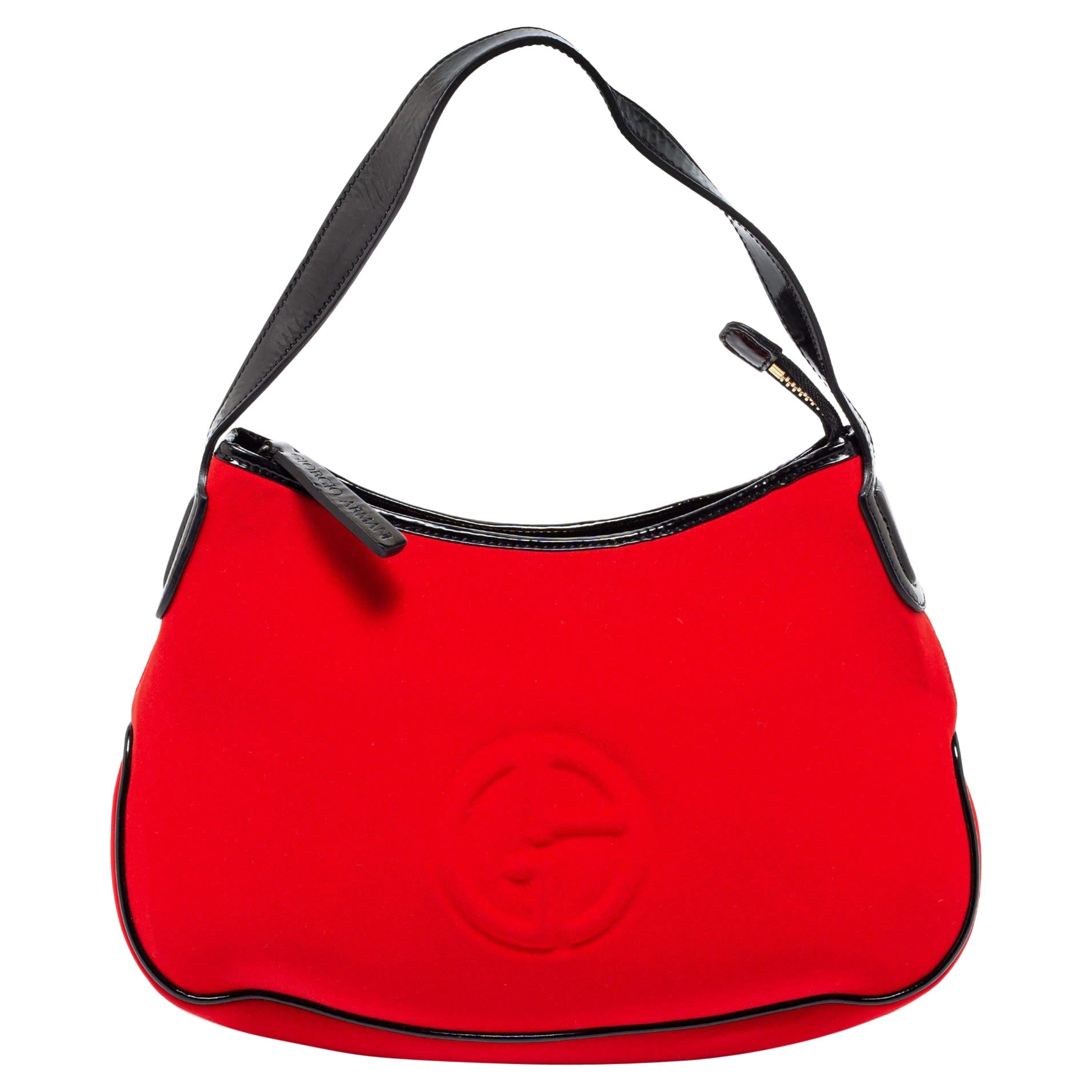 Giorgio Armani Red Neoprene And Patent Leather Hobo Bag