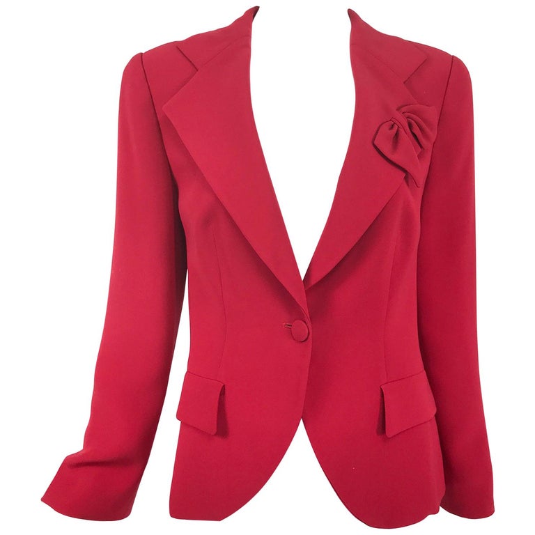 Giorgio Armani Red Silk Single Breasted Jacket with a Chic Lapel Bow at ...
