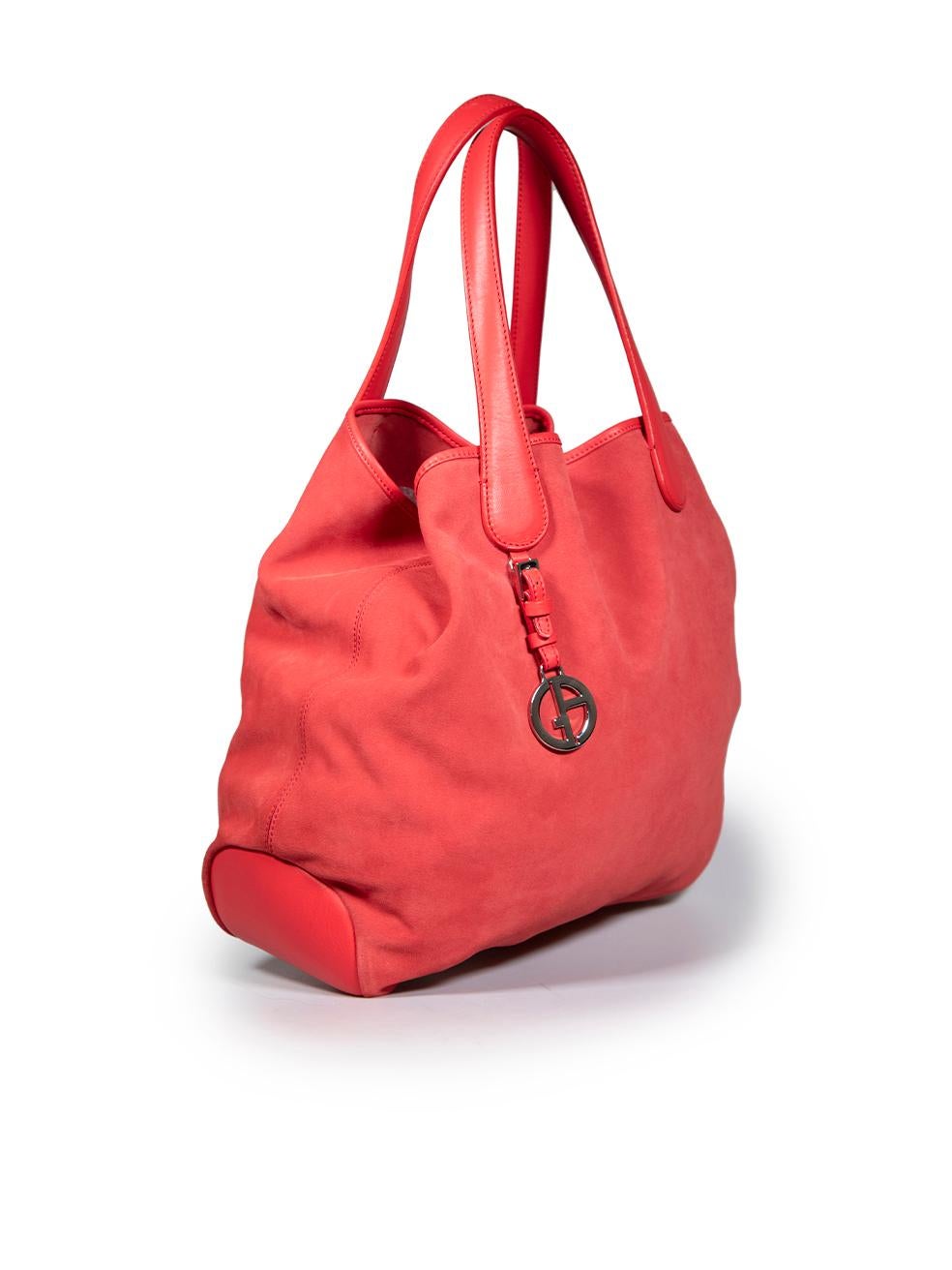 CONDITION is Very good. Minimal wear to bag is evident. There is some scratches, abrasions and creasing to the suede, and light indentations to the base of the bag on this used Giorgio Armani designer resale item.
 
 
 
 Details
 
 
 Red
 
 Suede
 
