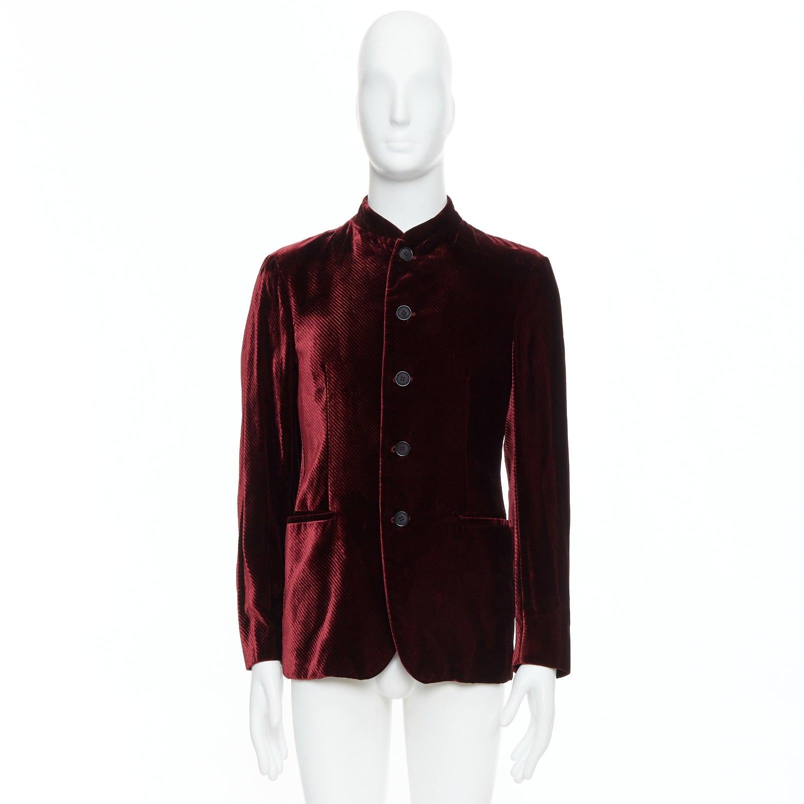 GIORGIO ARMANI red velvet diagonal texture single breast mandarin blazer IT46R S 5