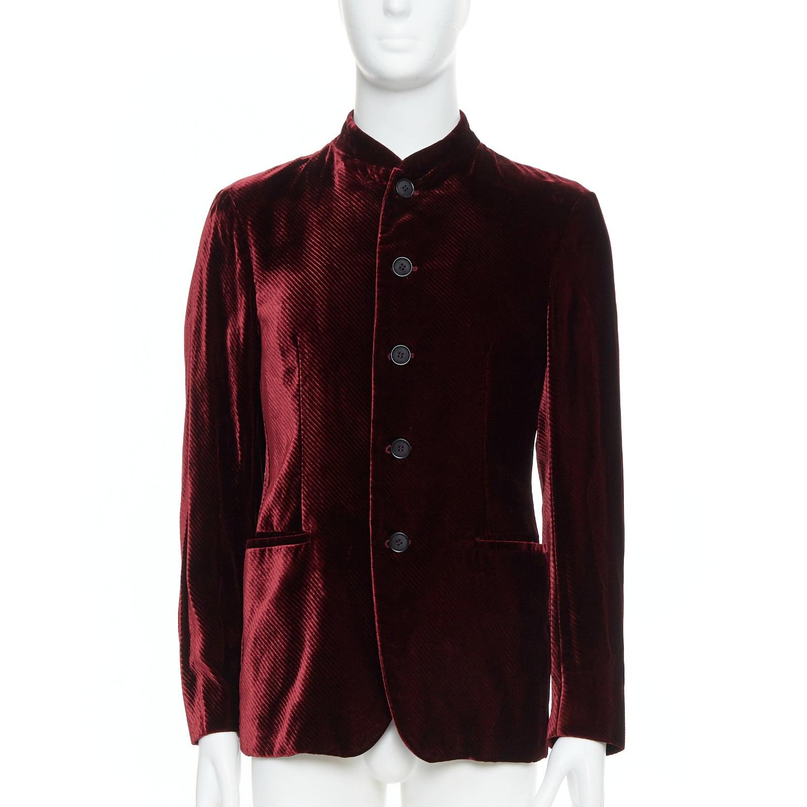 Black GIORGIO ARMANI red velvet diagonal texture single breast mandarin blazer IT46R S