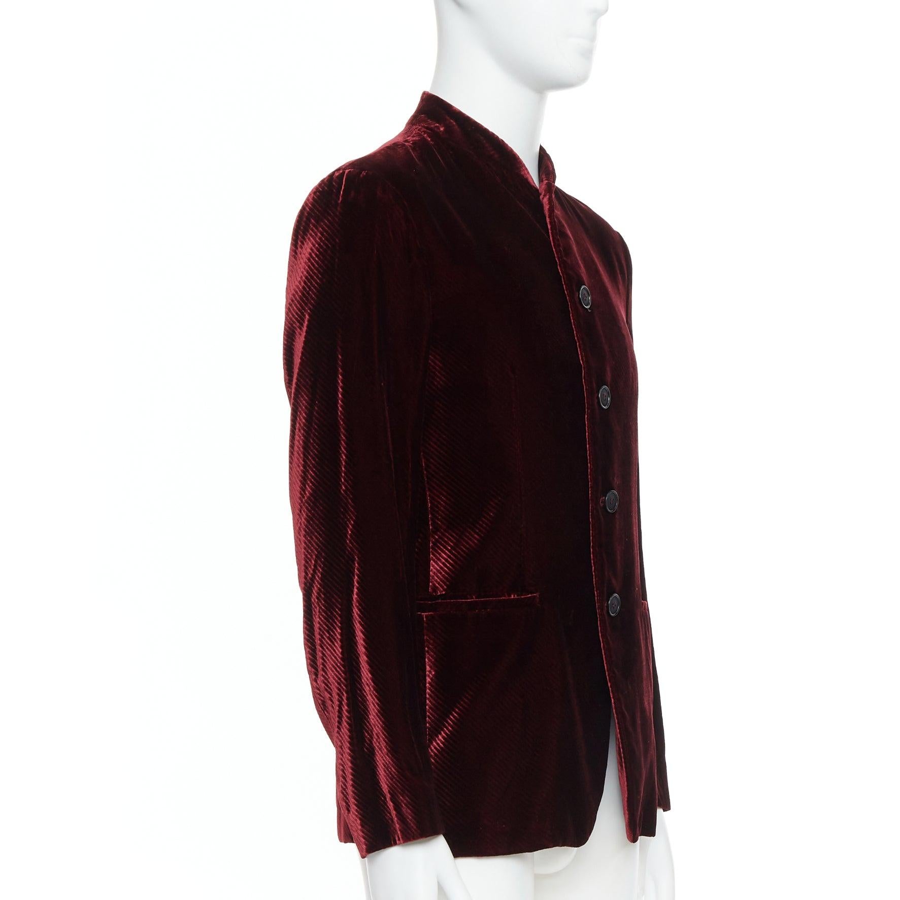GIORGIO ARMANI red velvet diagonal texture single breast mandarin blazer IT46R S In Good Condition In Hong Kong, NT