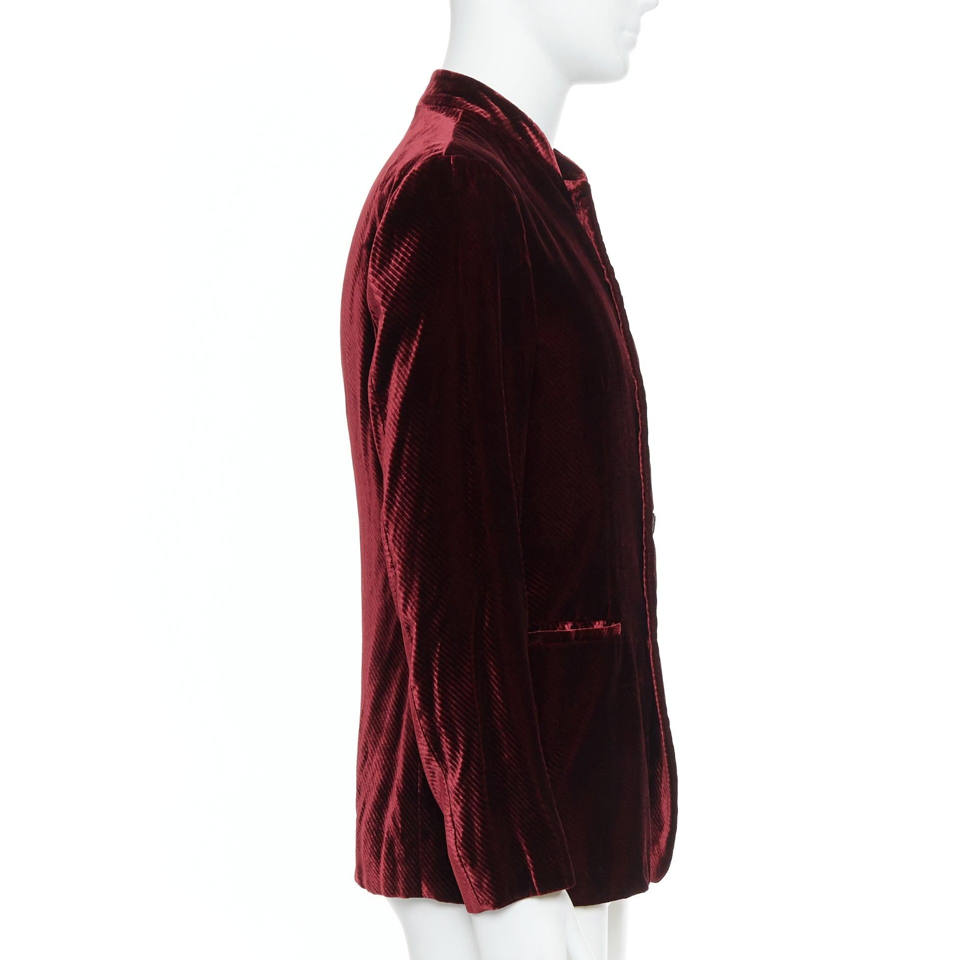 Men's GIORGIO ARMANI red velvet diagonal texture single breast mandarin blazer IT46R S
