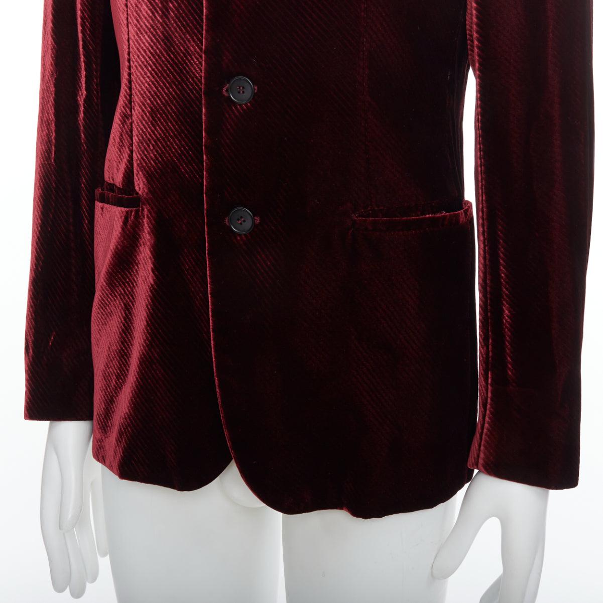 GIORGIO ARMANI red velvet diagonal texture single breast mandarin blazer IT46R S 3