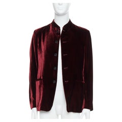 GIORGIO ARMANI red velvet diagonal texture single breast mandarin blazer IT46R S