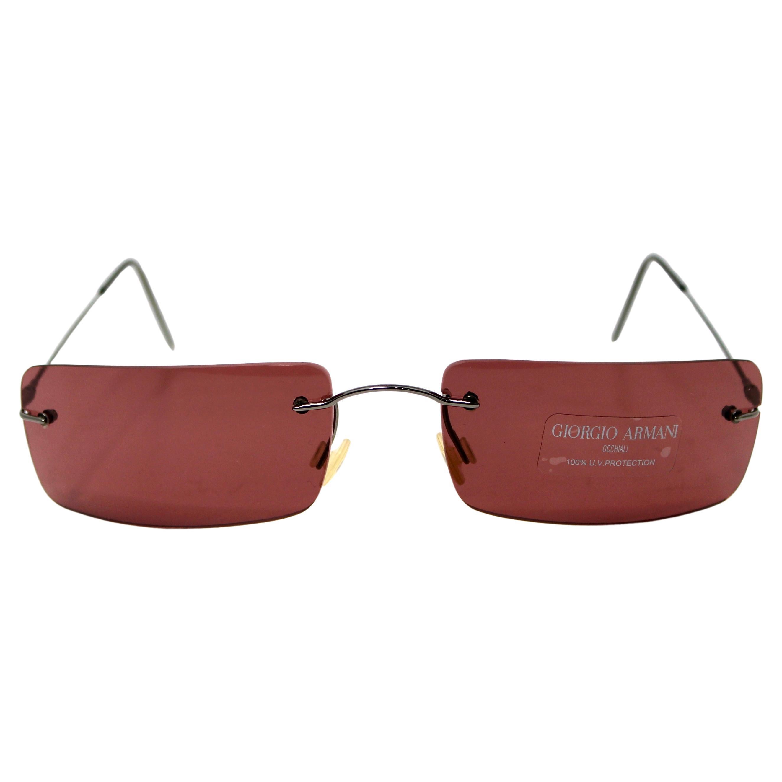 Giorgio Armani Rimless Rectangular Sunglasses circa 1990s For Sale