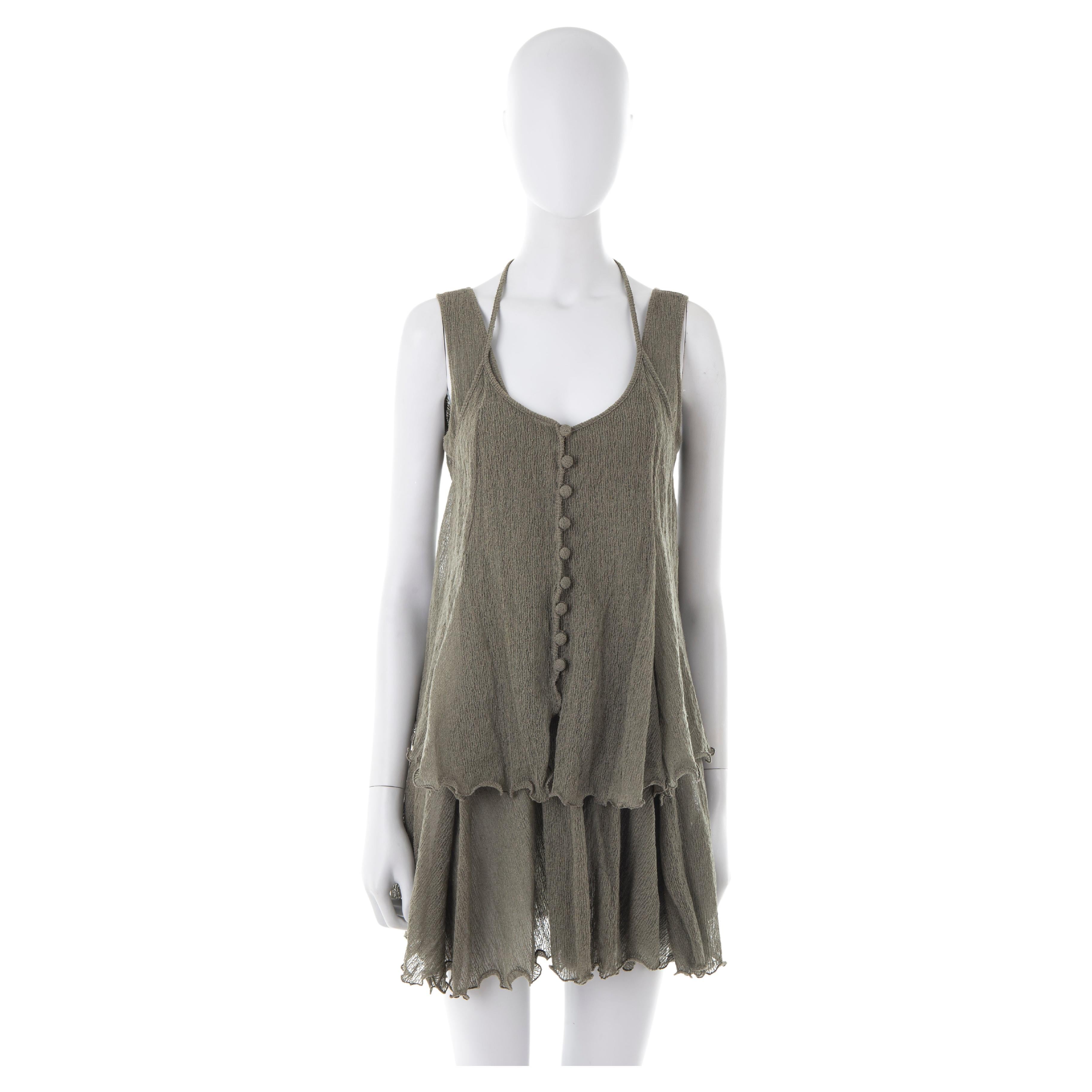 - Grey double layered dress
- A-line mini dress with sewn-in body
- Button-up overlay top