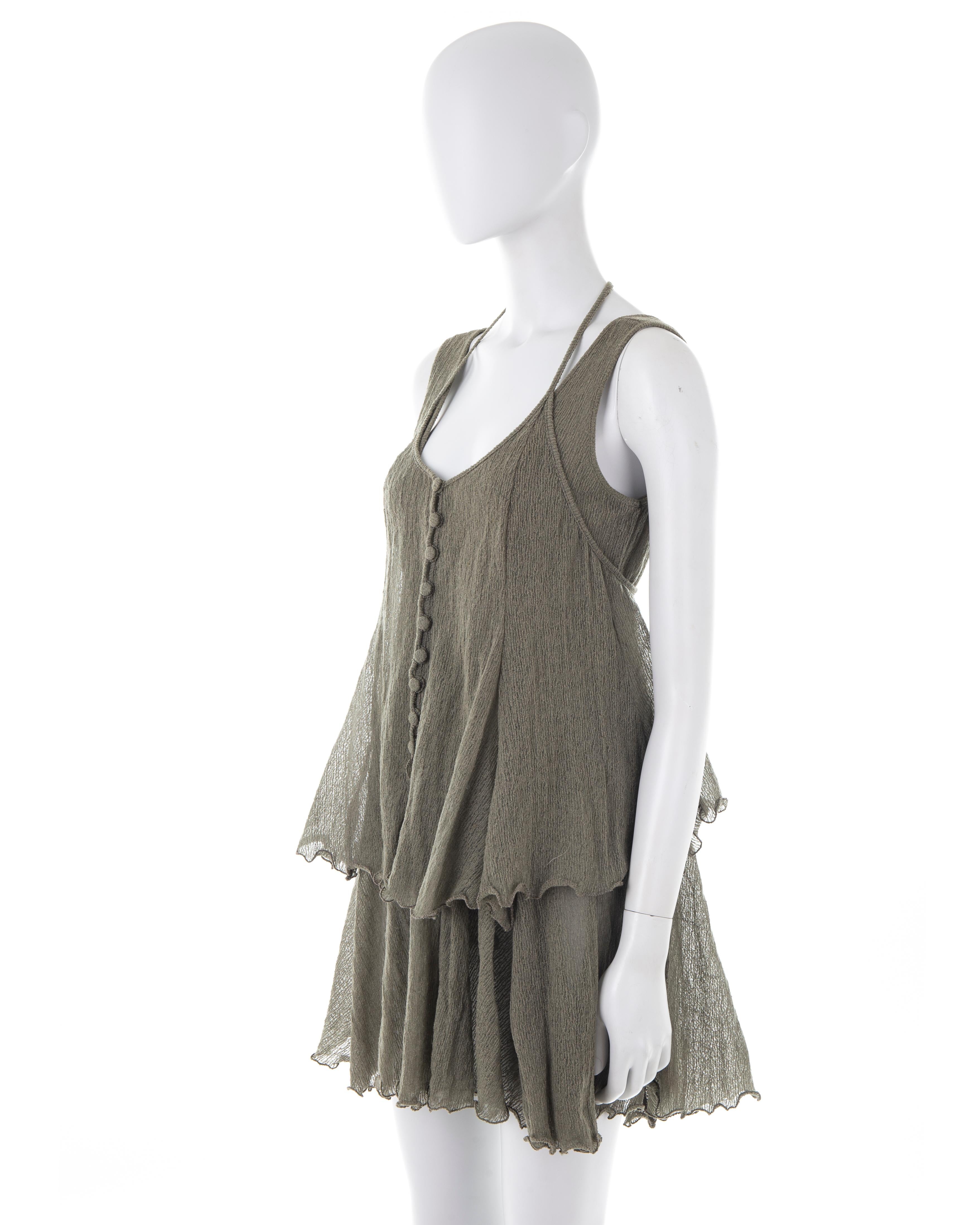 Gray Giorgio Armani S/S 1995 taupe crinkled 2 pieces dress For Sale