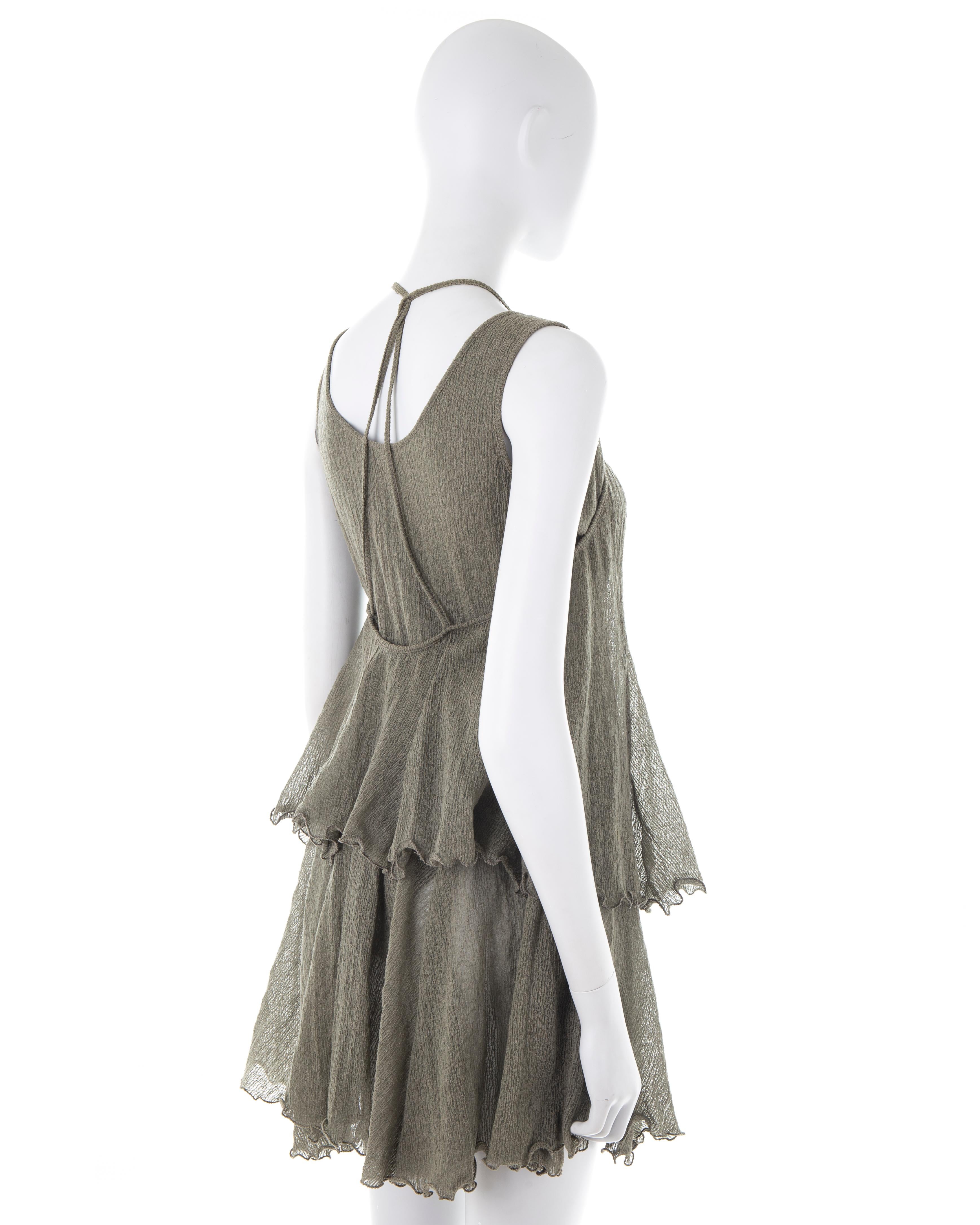 Women's Giorgio Armani S/S 1995 taupe crinkled 2 pieces dress For Sale