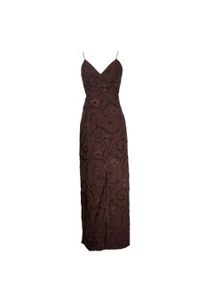 GIORGIO ARMANI S/s 1997 Brown Floral Backless High Slit Dress Gown