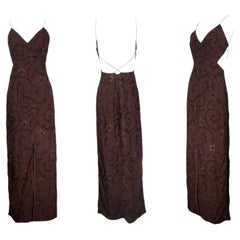 GIORGIO ARMANI S/s 1997 Brown Floral Backless High Slit Dress Gown