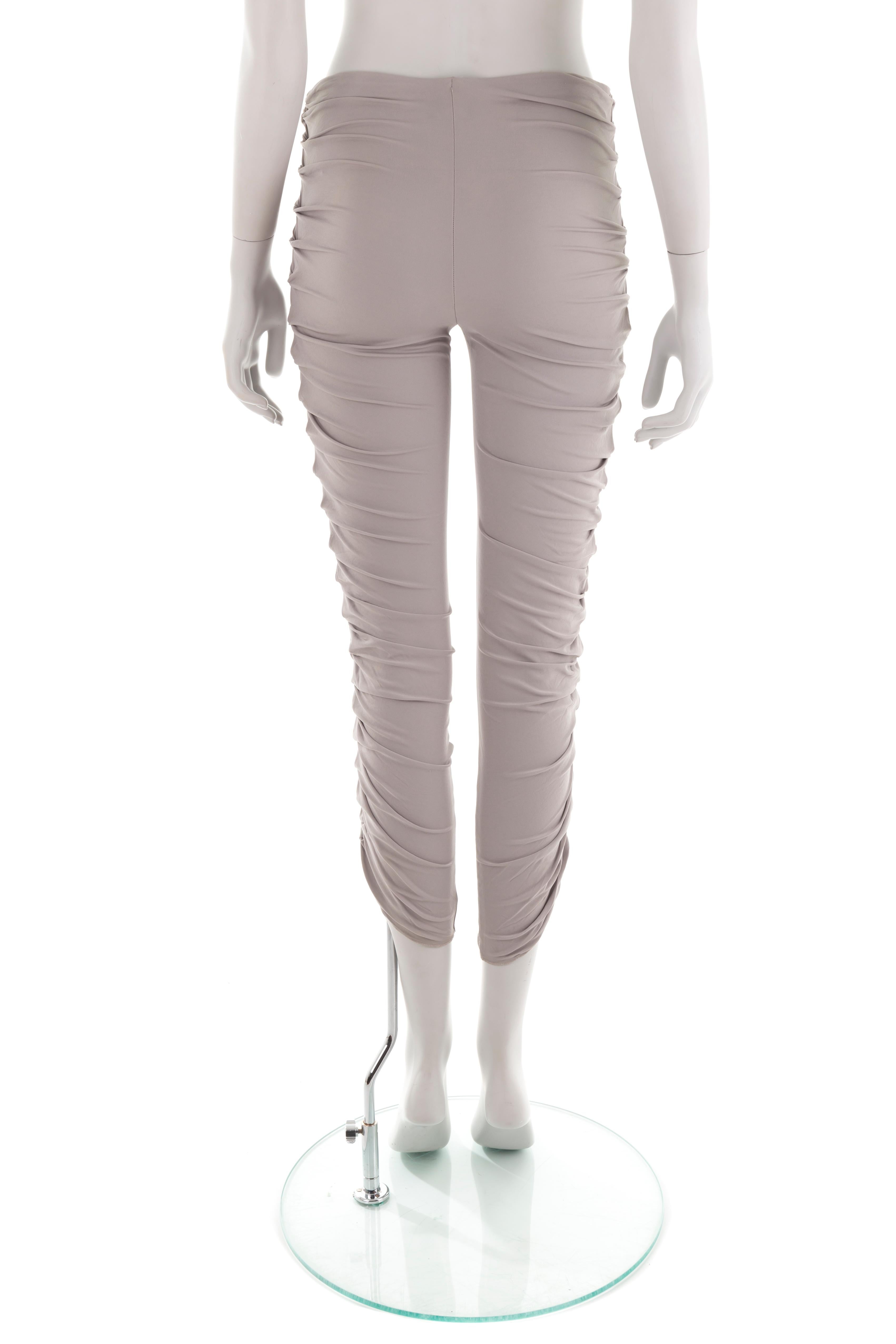 Gray Giorgio Armani S/S 2003 grey side ruched leggings For Sale